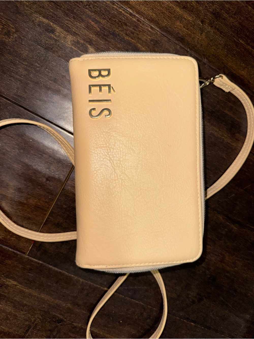 BEIS Pebbled Leather Crossbody Wallet in Pale Blush
